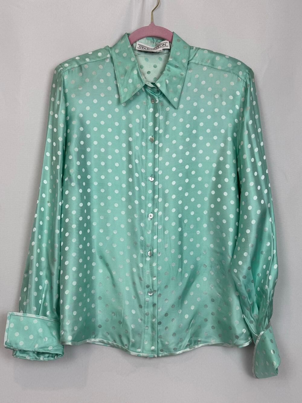 Vintage Starington Silk Polka Dot Blouse Sz 12